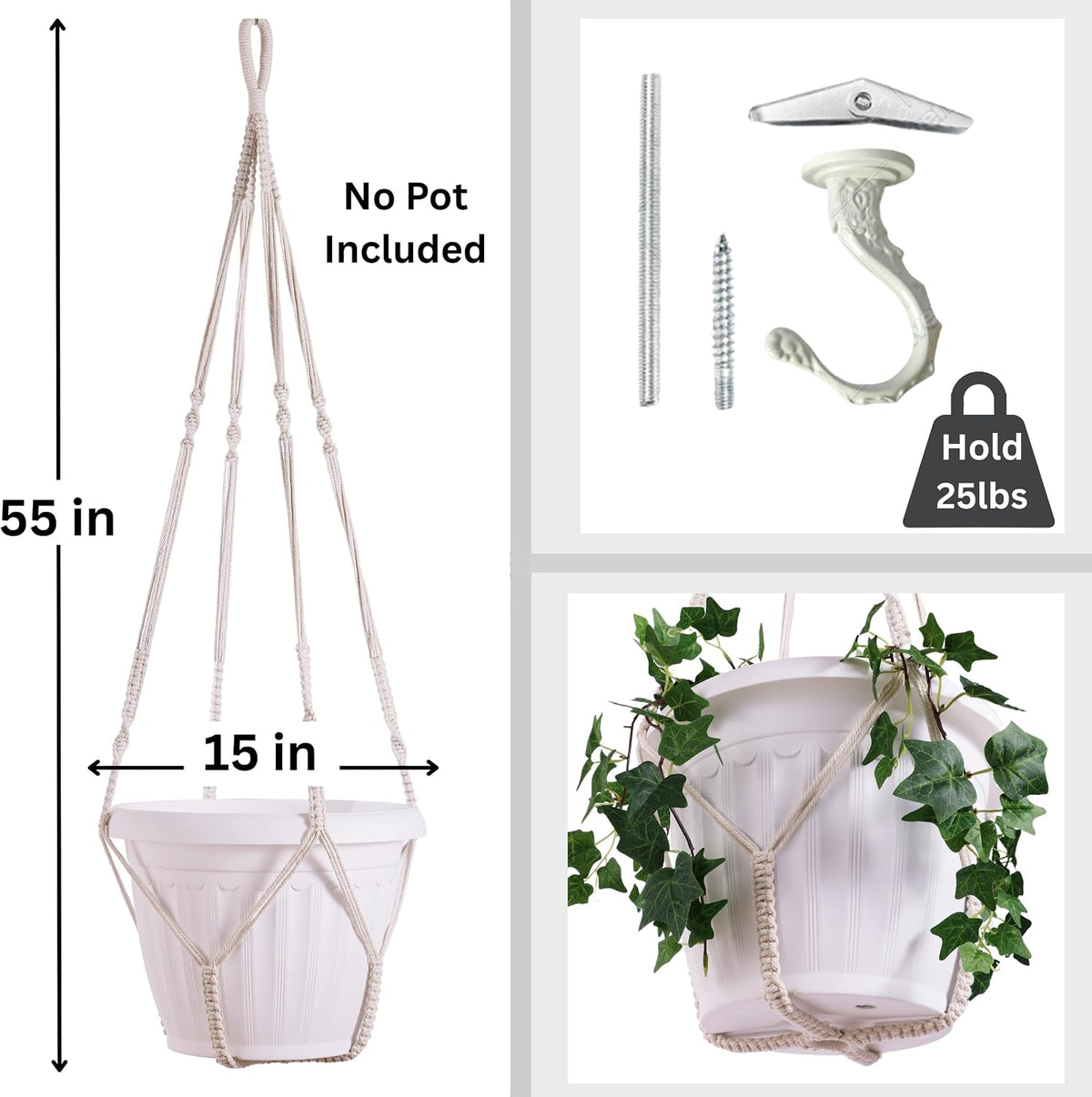 Giant XXL 55 Inches Macrame Planter Hanger Large for 15 inch Pot