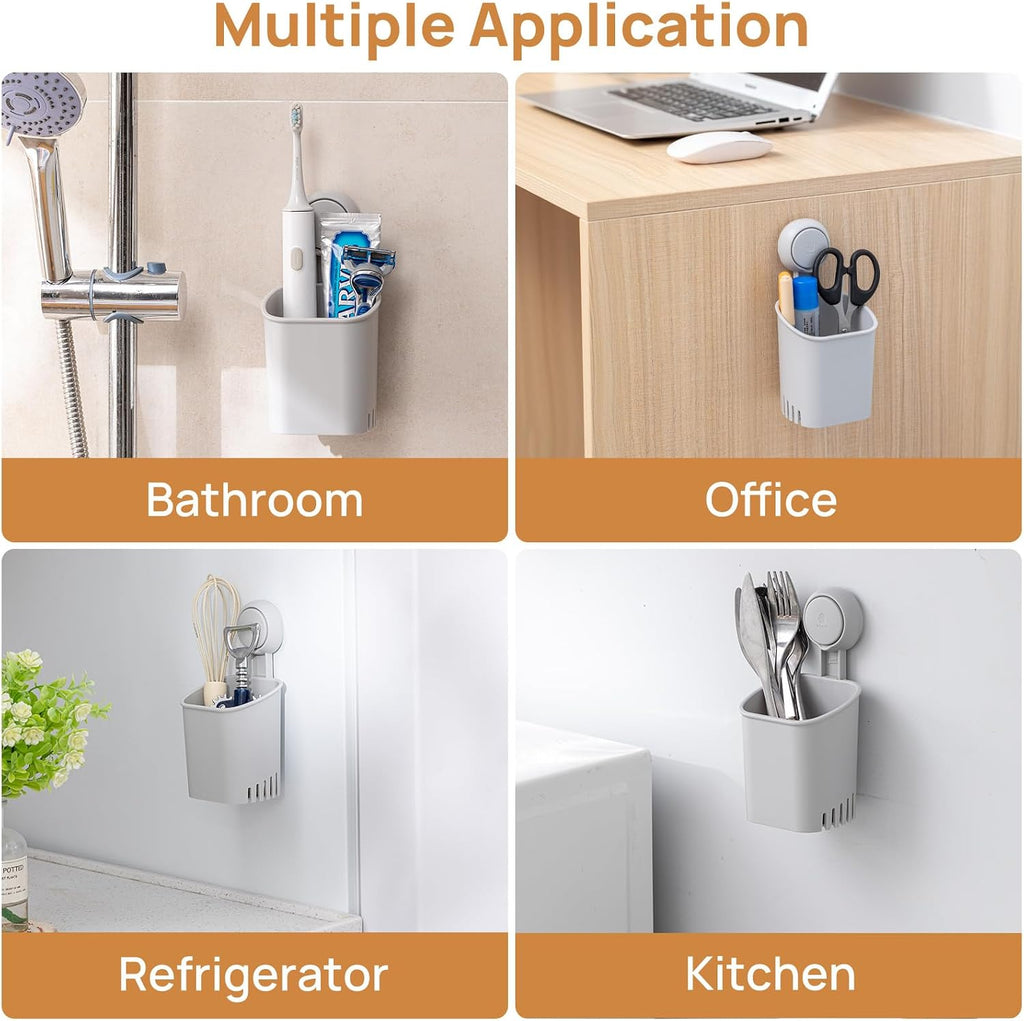 LEVERLOC Powerful Suction Cup Toothbrush Holders for Bathroom Wall, Gray