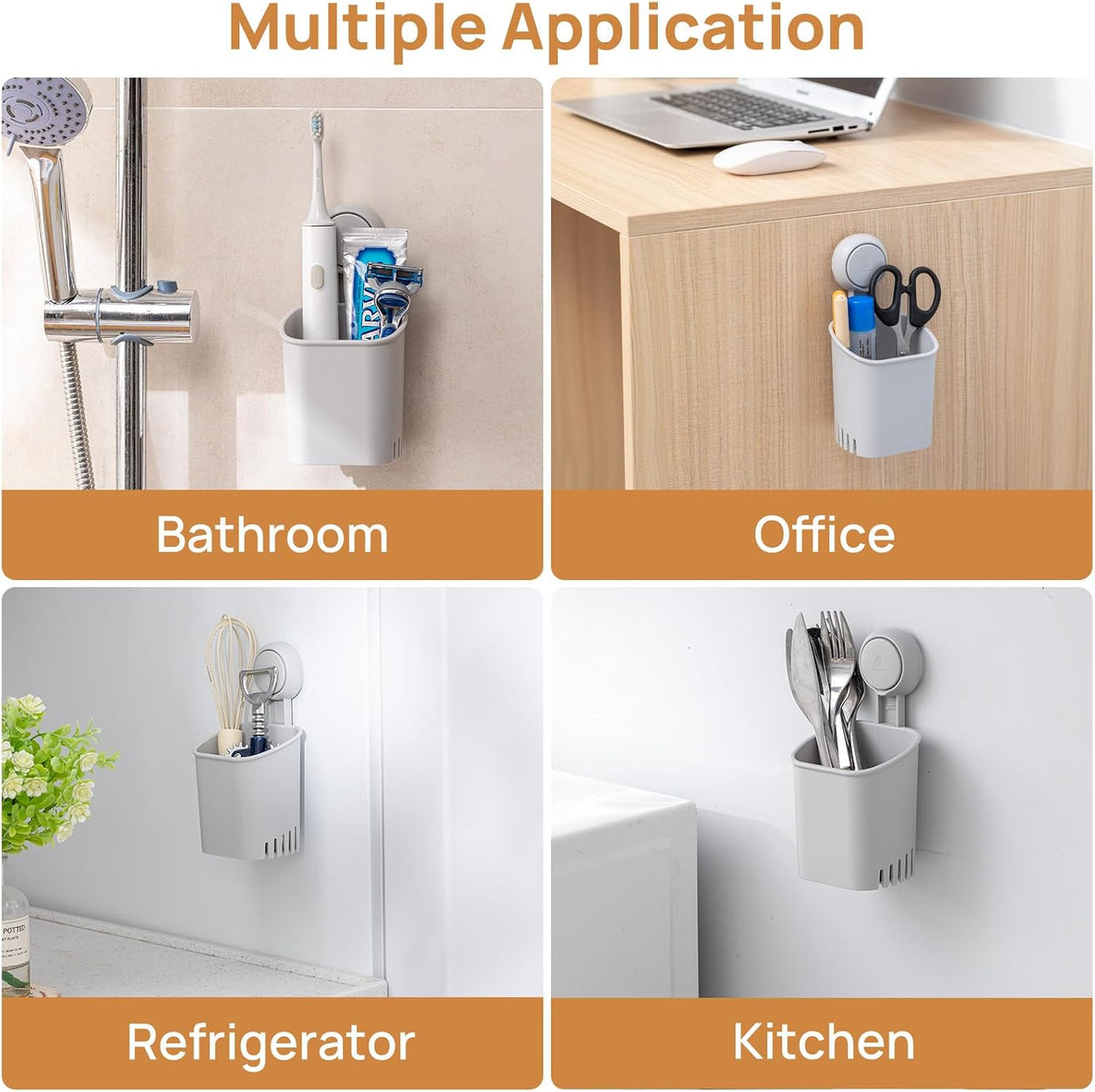 LEVERLOC Powerful Suction Cup Toothbrush Holders for Bathroom Wall, Gray