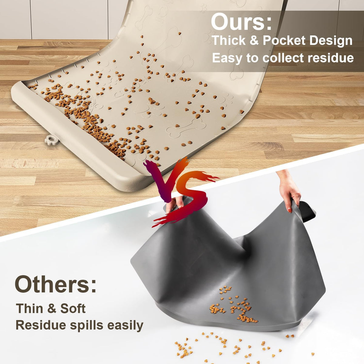 Dog Food and Water Mat 28x20 Inch Sand Color - Non-Slip Silicone Mat with High Edges & Residue Pocket - Waterproof Pet Feeding Mat for PET