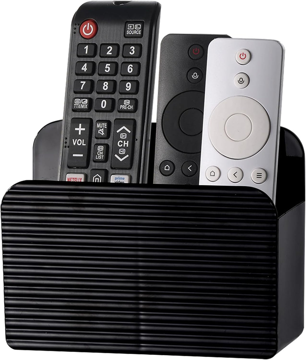 LINFIDITE Adhesive TV Remote Control Holder Wall Mount TV Remote Holder For Bedside Wall Remote Control Caddy Storage Organizer Stand Box （For 2 Or 4 Remote Controls – Black – Quantity 1）