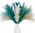 Pampas Grass Dried Flowers for Vase, Boho Home Decor, Wedding Decorations (Mixed Teal Blue)