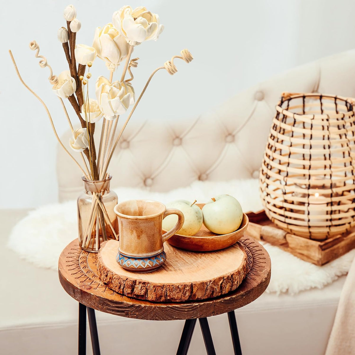 12 Pcs Reed Diffuser Sticks Flowers Reed Set White Wood Flower Aromatic Diffuser for Bathroom Home Bedroom Office Decor Office, Natural Flower