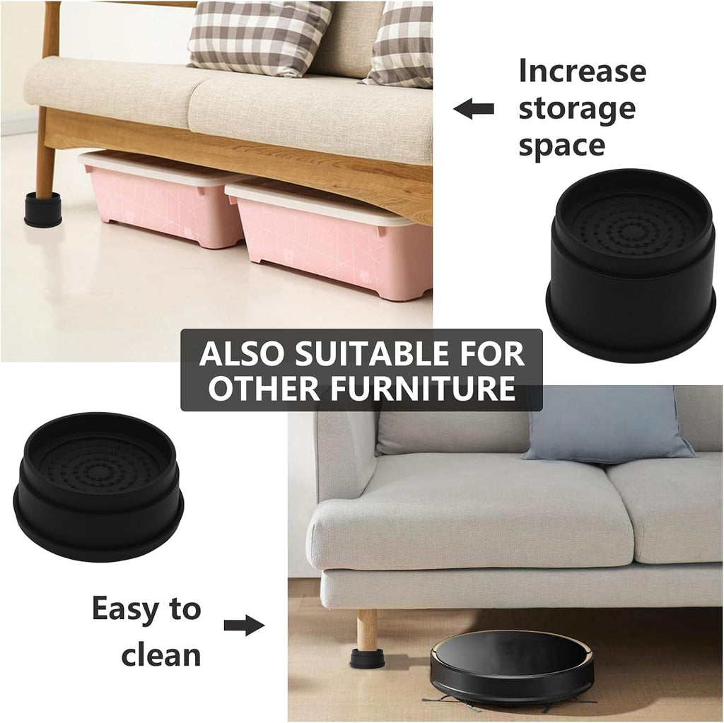 4 Sets Furniture Risers 1 inch Black Bed Risers, Heavy Duty Round