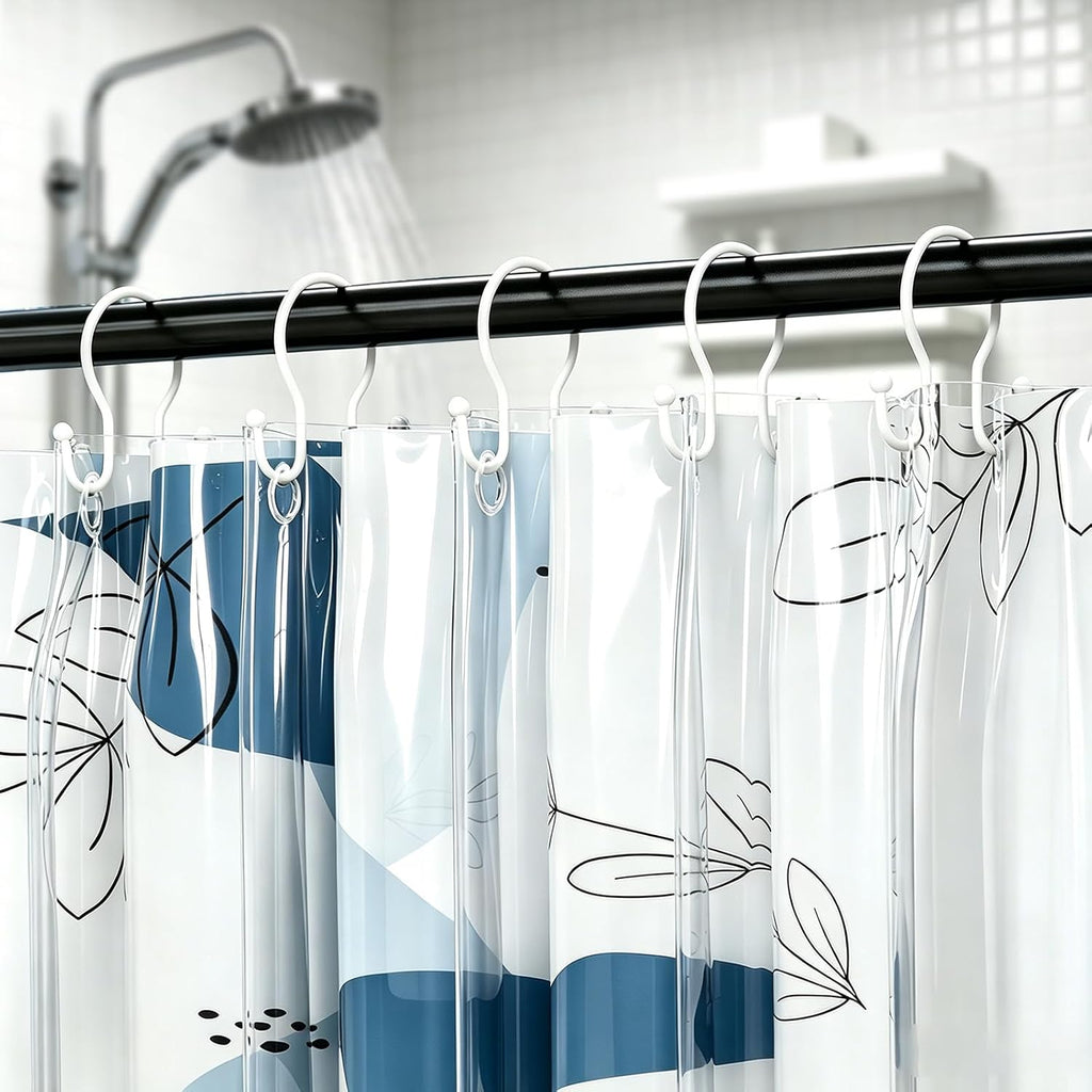 OEH Shower Curtain Hooks, 12 Pcs Minimalist Shower Curtain Rings, Metal Shower Curtain Hangers, Double Hook Shower Curtain Hooks Rust Proof, Glide Smoothly Shower Hooks for Shower Curtain Rod, White