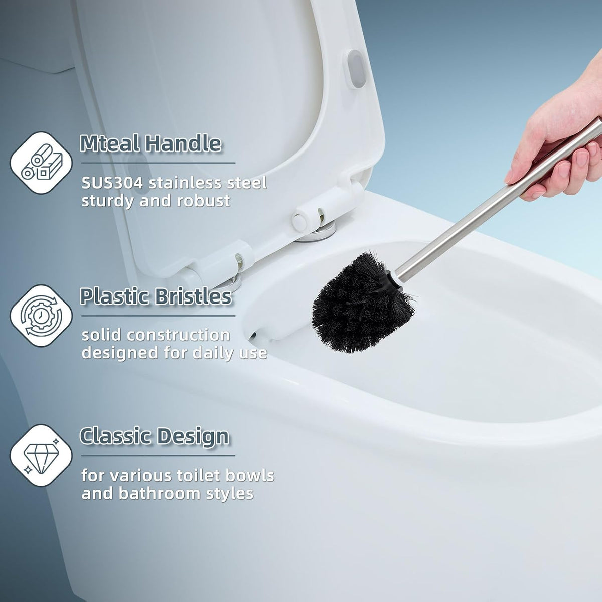 Angle Simple Toilet Brushes Refills, Black Toilet Bowl Scrubber Head 3 PCS