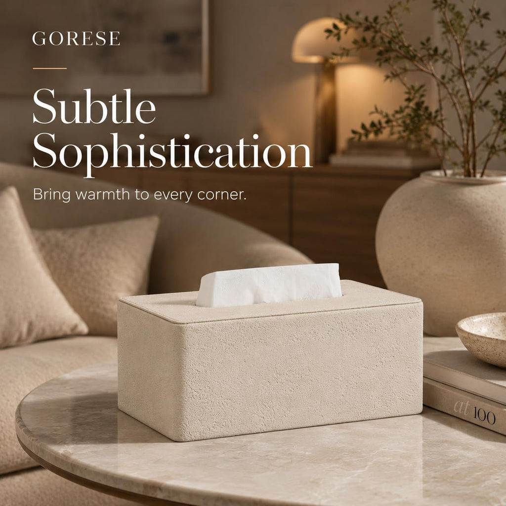 GORESE Travertine Look Tissue Box Cover Rectangle,PU Leather Kleenexs Cover