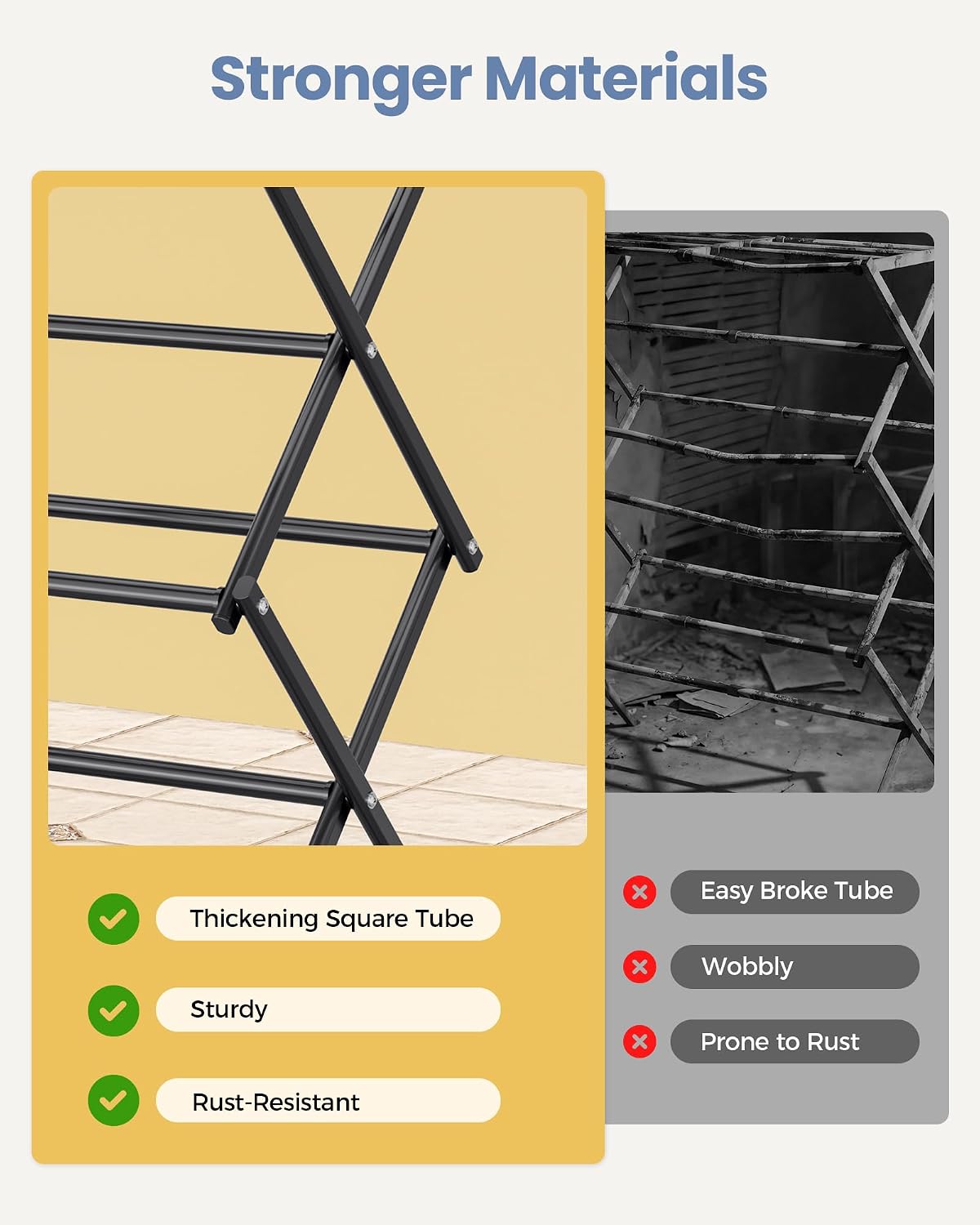 APEXCHASER Oversize 3-Tier Clothes Drying Rack, No Assembly, Black
