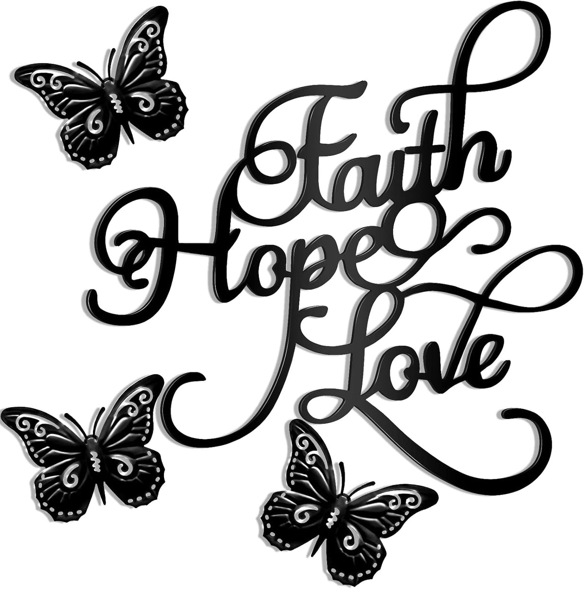 Moxweyeni 4 Pcs Faith Hope Love Metal Wall Decor with Butterfly Wall Signs
