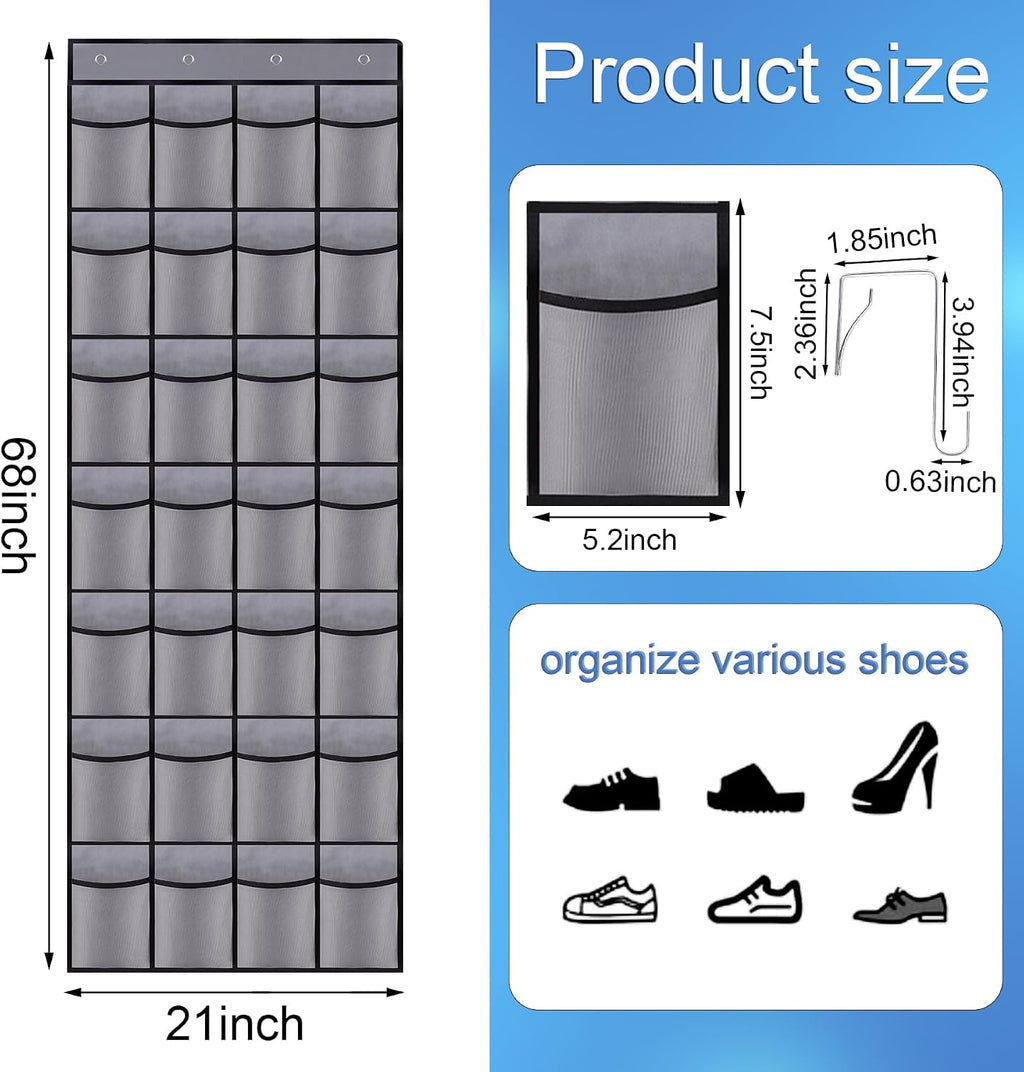 28 Mesh Pockets Hanging Over the Door Shoe Organizer, （Gery）