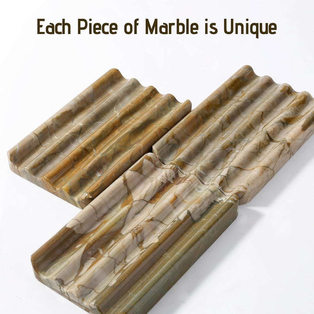 Karibiber Marble Soap Dish, Bar Soap Dish Shower, Green Olive Bathroom Soap Holder, Stone Sponge Holder for Kitchen Sink