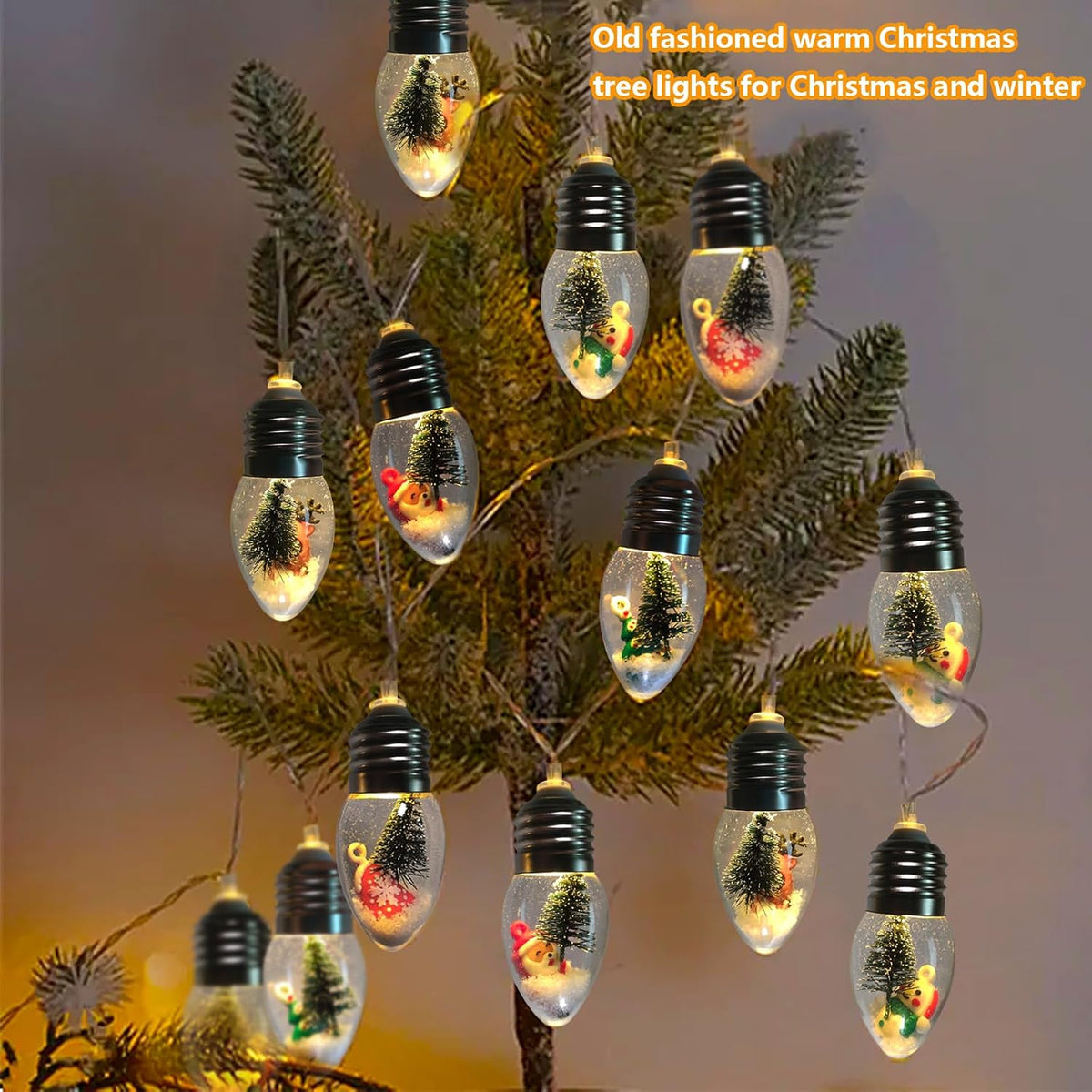 Christmas Lights Indoor 6.8Ft 10 LED Christmas Snow Globe Lights Battery Operated with Timer, Xmas String Lights Indoor for Bedroom Porch Garden Party Fireplace Tree Xmas Decor