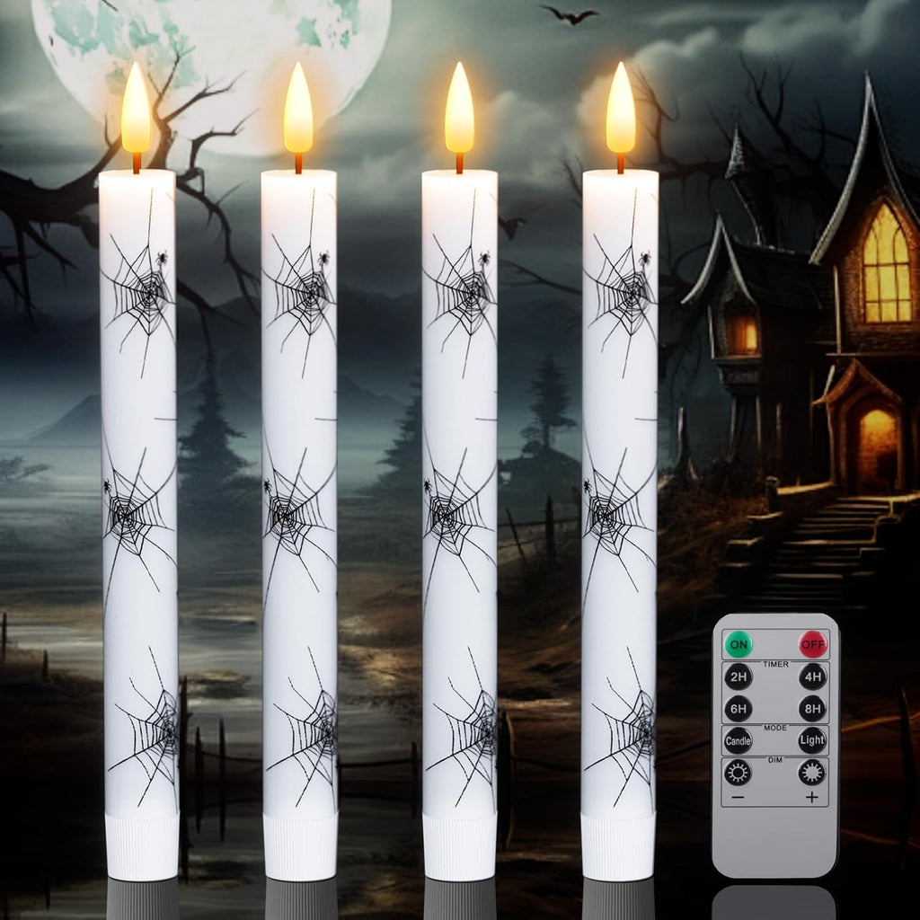 Cobweb Decal Flameless LED Taper Candles with Remote and Timer