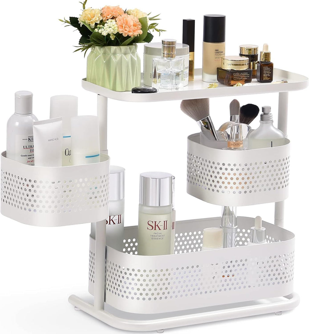KINGRACK Metal Bathroom Counter Organizer，Rotating Countertop Storage Shelf