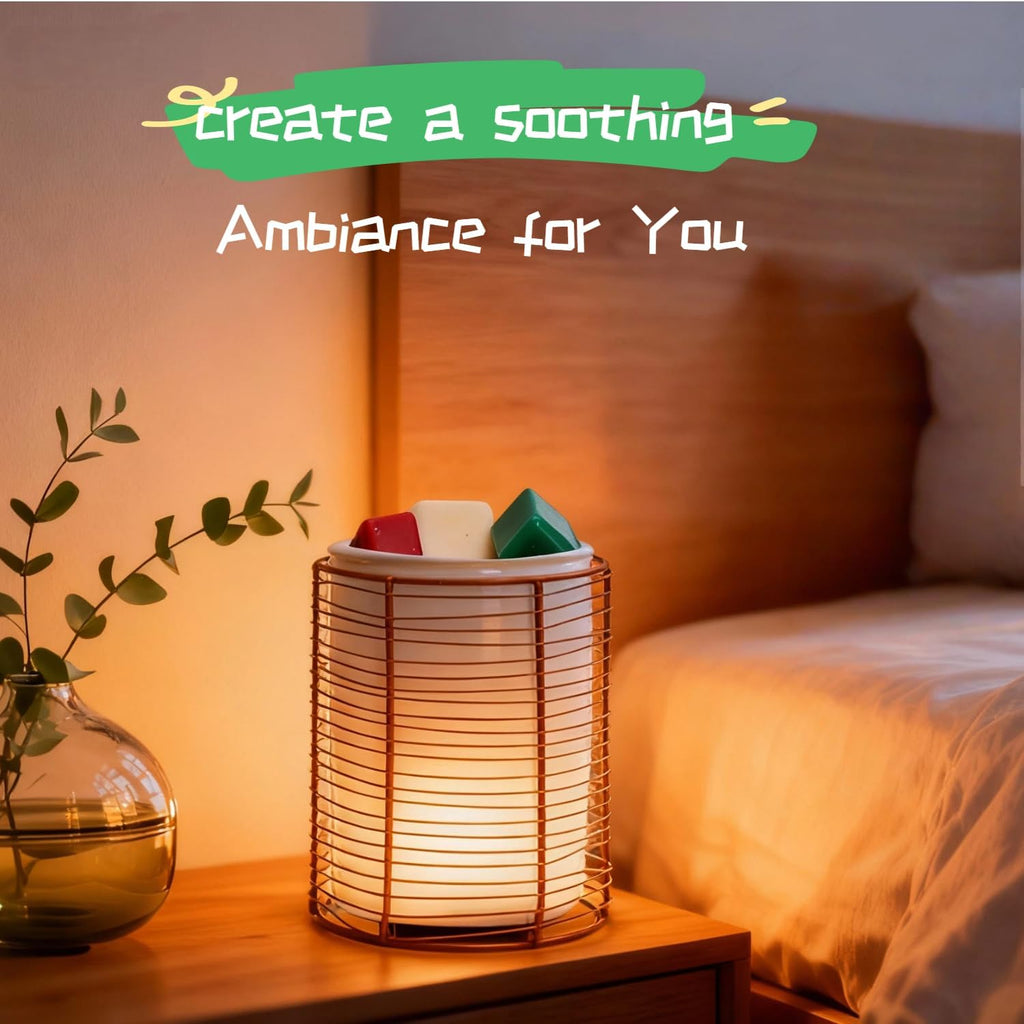 ASAWASA Electric Ceramic Wax Melts Warmer By Iron Frame Transparent, Use Wax Cubes Essential Oils and Fragrance Oils, Gifts for Aromatherapy Home Décor Night lamp Yoga