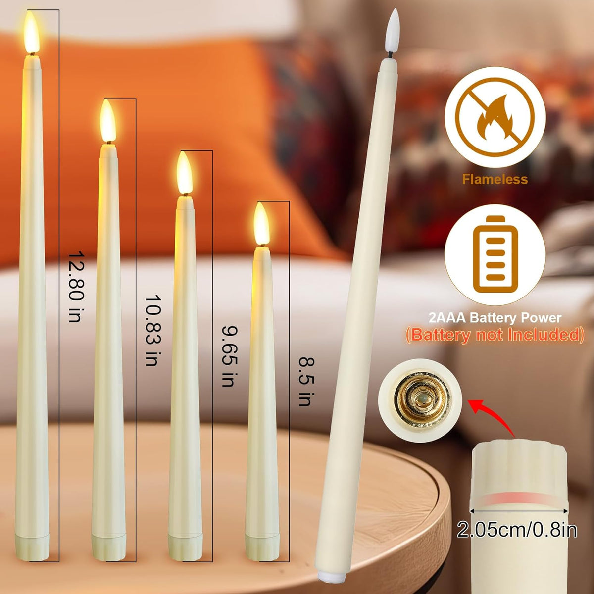 Rossesay 64 Pcs LED Taper Candles Flameless Flickering,Ivory White
