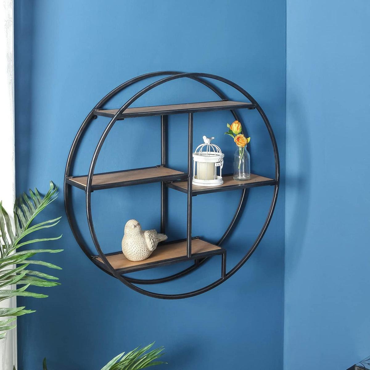 4 Tier Industrial Style Foldable Round Wall Shelves