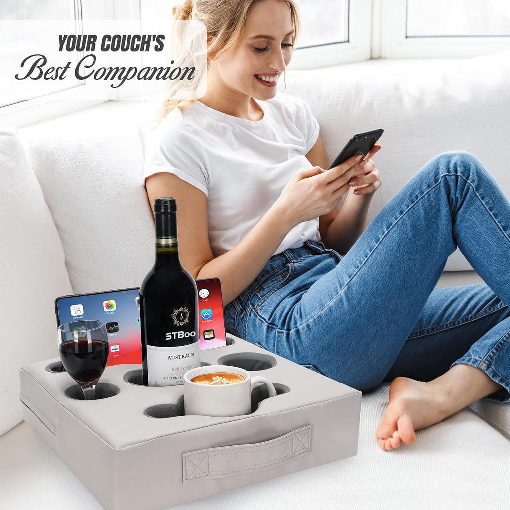 Couch Cup Holder Pillow, Sofa Drink Cup Holder Cozy Budd, Silvergrey