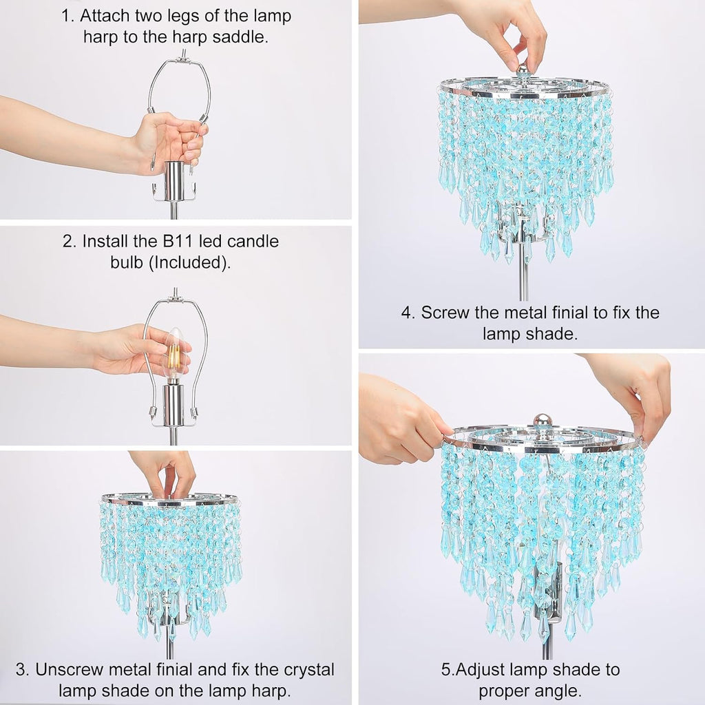 Touch Control Crystal Table Lamp, 3-Way Dimmable Lamp with USB A+C Ports