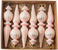 Pink Vintage Finial Christmas Ornaments, 6Pcs Neutral Shatterproof Xmas Tree Ornaments