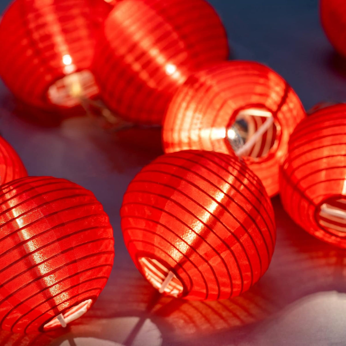 YULETIME Red Lantern String Lights, 10 ct 3" Dia 7.6 ft White Wire Plug-in