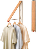 LEQ Clothes Drying Rack Wall Mounted, Foldable Laundry Drying Rack with Wood-Tone Aluminum Frame, Rustproof Retractable Clothes Hanger for Small Laundry Room, Bathroom, Balcony,White