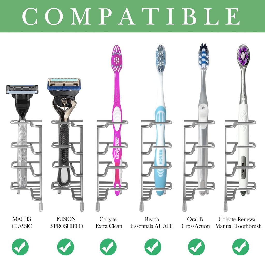Linkidea Stainless Steel Self-Adhesive Toothbrush Holder, Countertop/Wall Mount 3 Slots Toothpaste Stand Organizer Compatible with Colgate Extra Clean, Oral-B CrossAction (Brushed Nickel)
