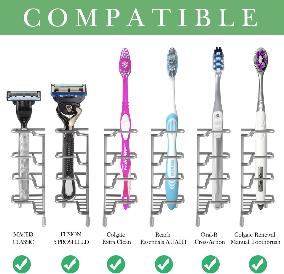 Linkidea Stainless Steel Self-Adhesive Toothbrush Holder, Countertop/Wall Mount 3 Slots Toothpaste Stand Organizer Compatible with Colgate Extra Clean, Oral-B CrossAction (Brushed Nickel)