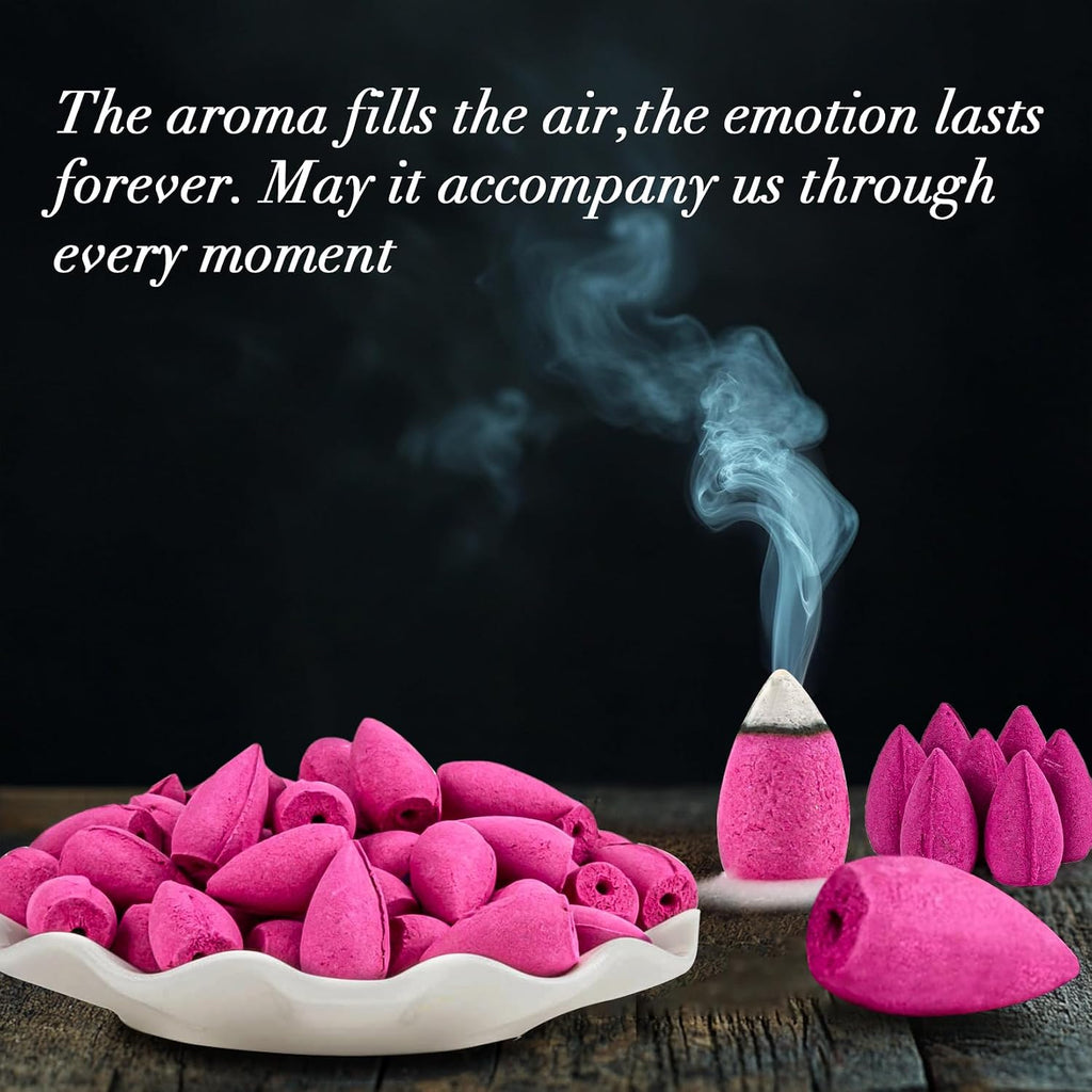 Sukh Backflow Incense Cones - 108 PCS Waterfall Incense Cones (Rose)