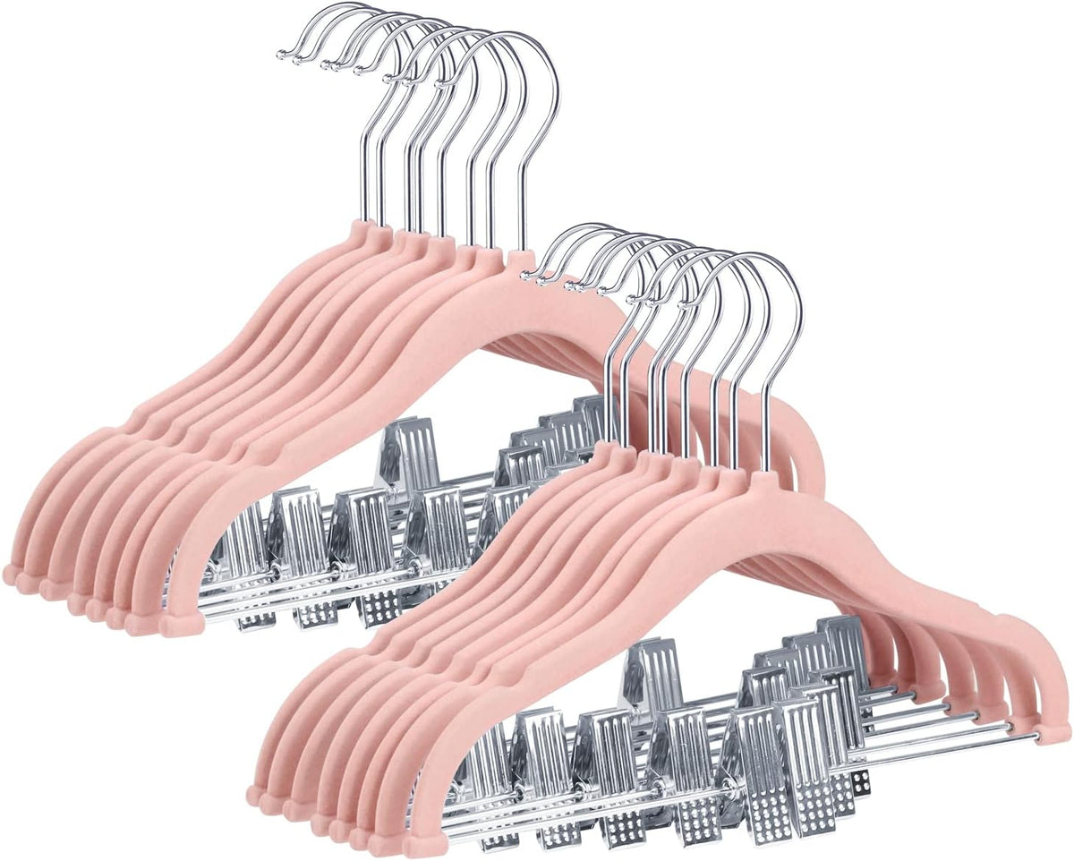 ManGotree 11.8 Inch Baby Velvet Hangers with Movable Clips 16 Pack Pink