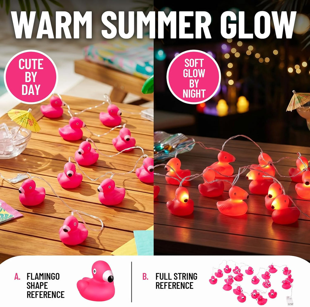 Deekin 3 Pcs Pink Flamingo String Lights Battery Operated Tropical Decor