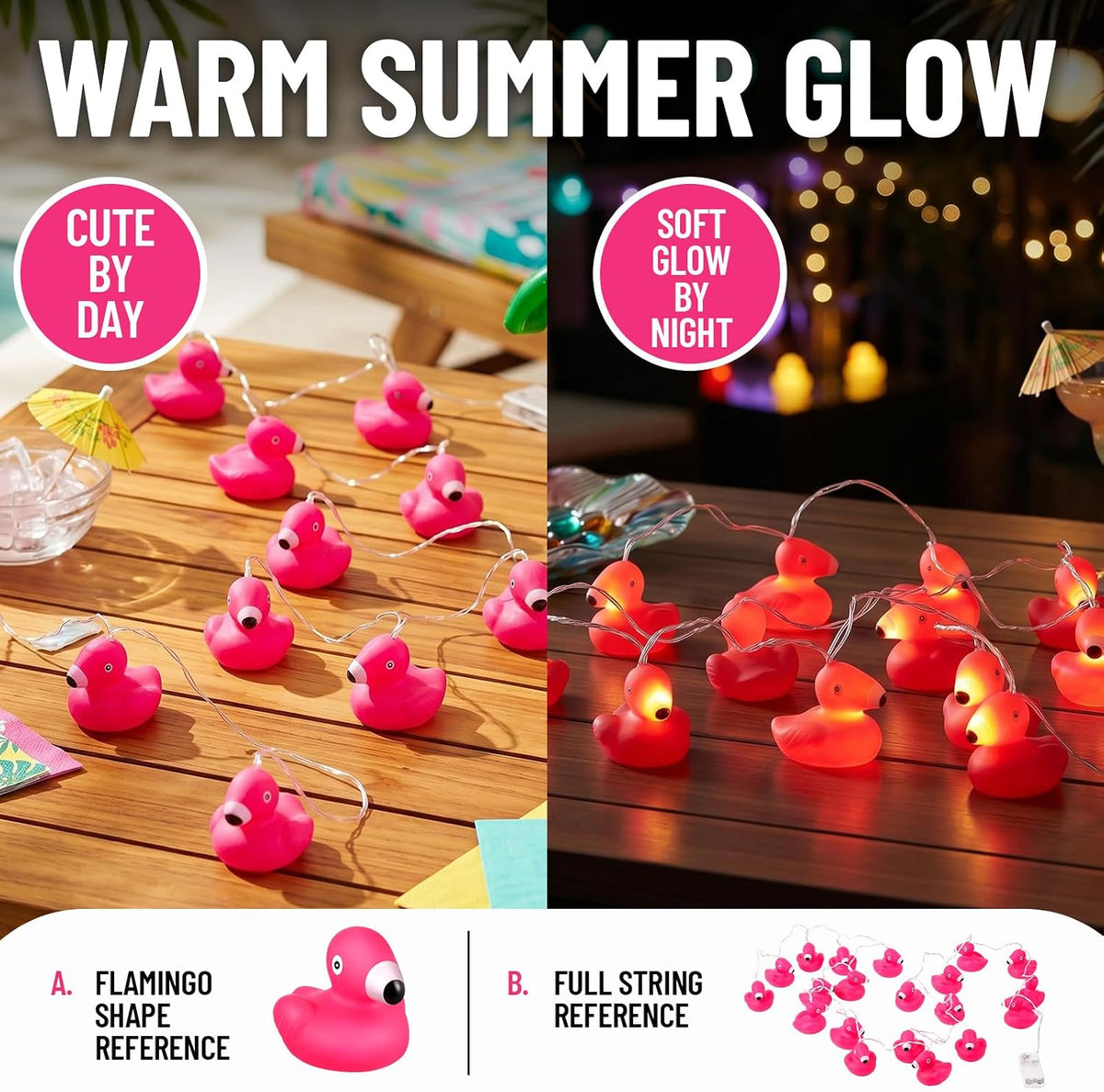 Deekin 3 Pcs Pink Flamingo String Lights Battery Operated Tropical Decor