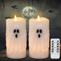Eldnacele Halloween Ghost Flameless LED Pillar Candles with Remote Timer