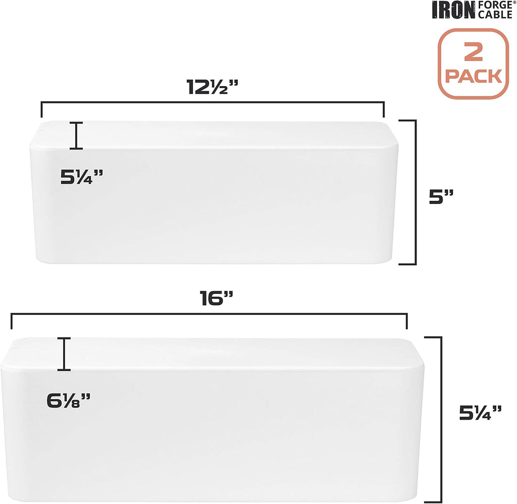 Iron Forge Cable Cable Management Box, 2 Pack - White, Hook & Loop Keepers