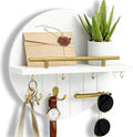 Round Wooden Key Holder Wall Mount with Shelf & 8 Key Hooks for Entryway
