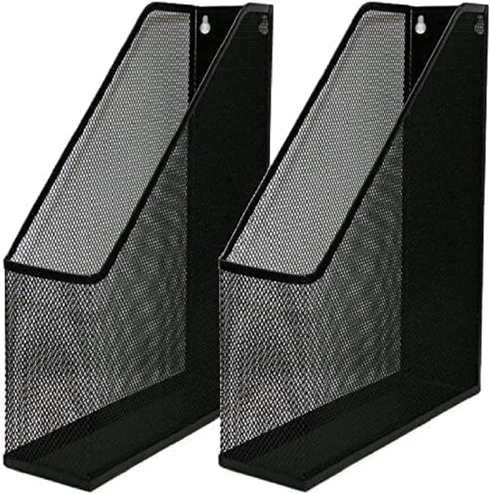 YBM HOME Steel Mesh Wall Magazine File Holder for Home & Office Organization, Serves as a Magazine Rack, Desk Organizer, Letter and Mail Bin, Holds Up to 20 Magazines - 2-Pack Black, 1101-2