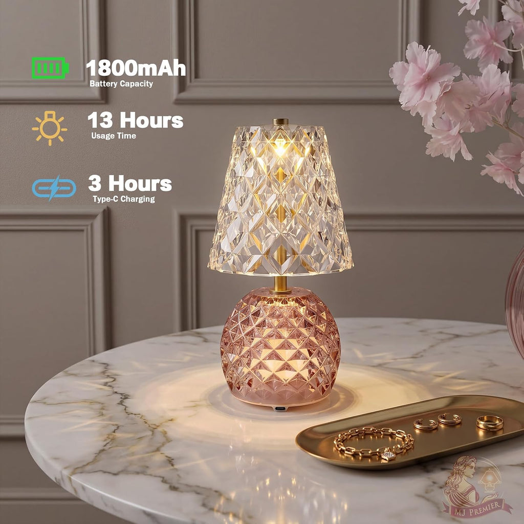 MJ PREMIER Rechargeable Table Lamp Cordless Mushroom Lamp with Timer Pink