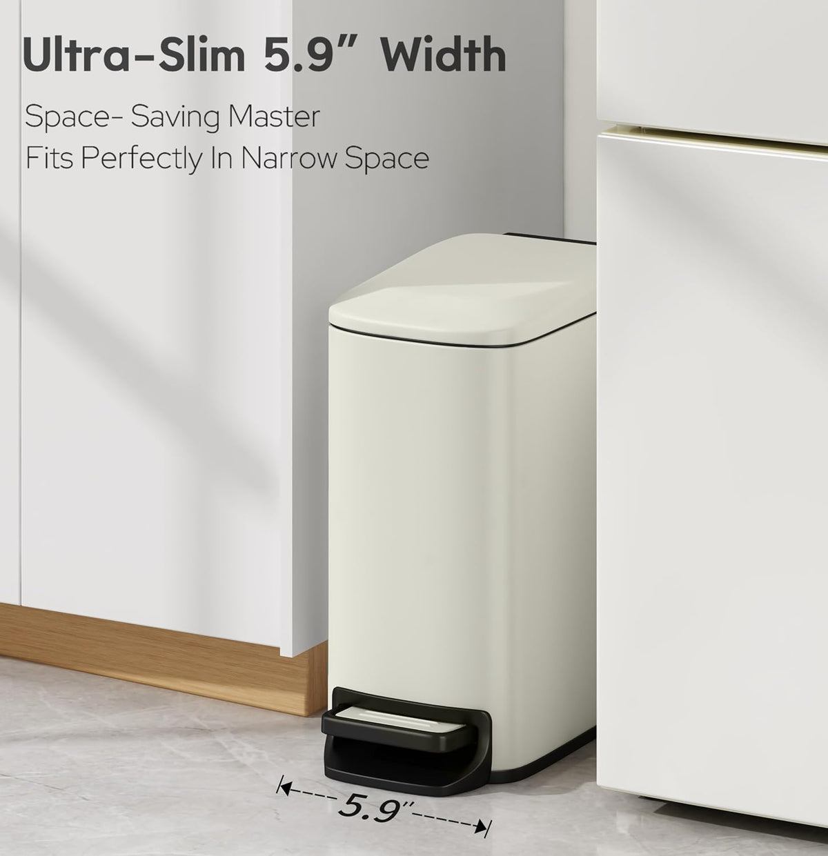 TIPGO Small Bathroom Trash Can with Lid, 1.6 Gal, Soft Close, Cream