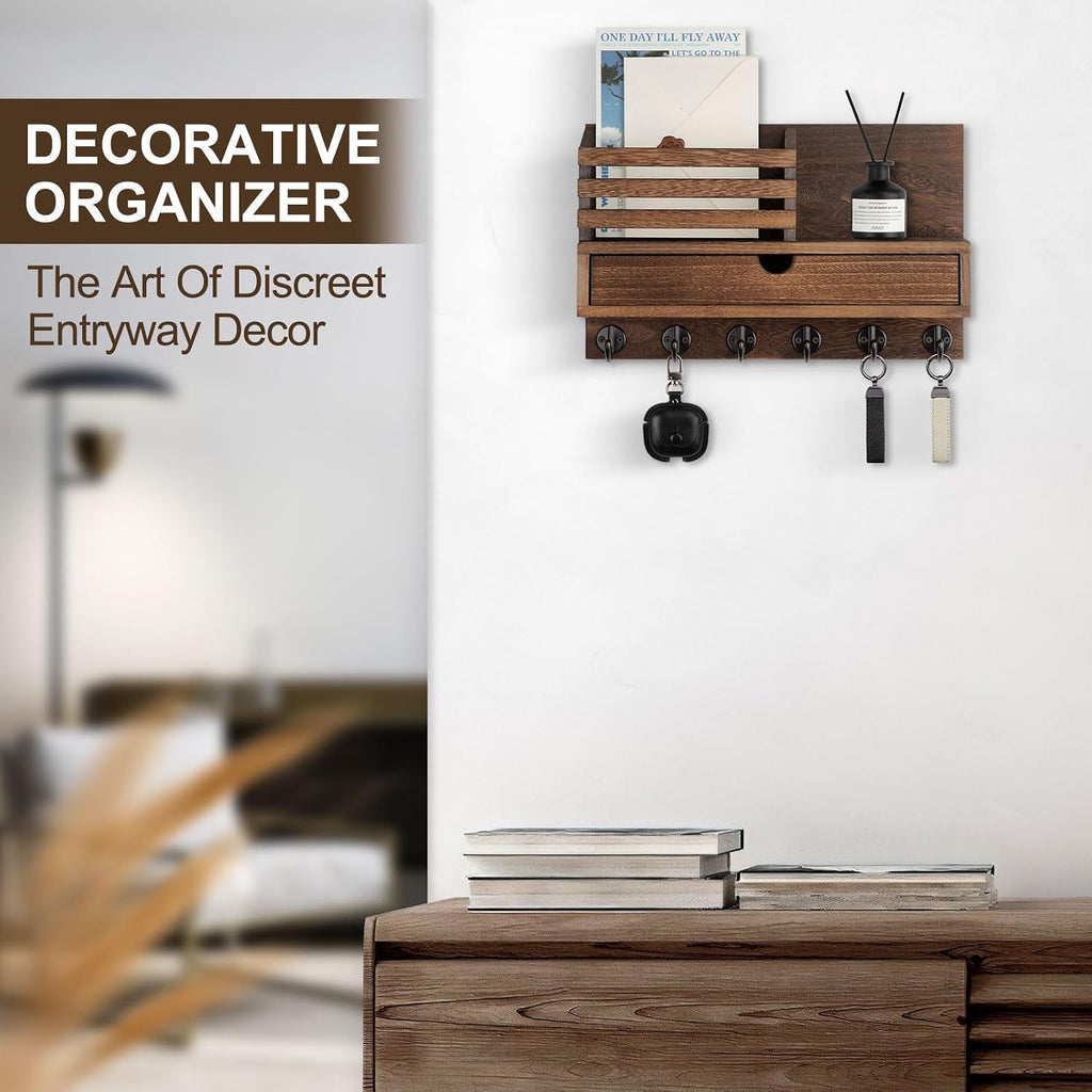 Key Holder Wall Mount, Mail Holder with Storage Drawer