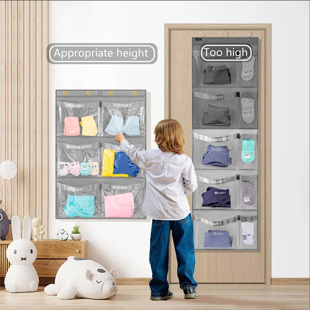 Weekly Clothes Organizer Day of Week School Clothing Storage Hanging Closet Organization for Kids Monday to Weekend (GREY)