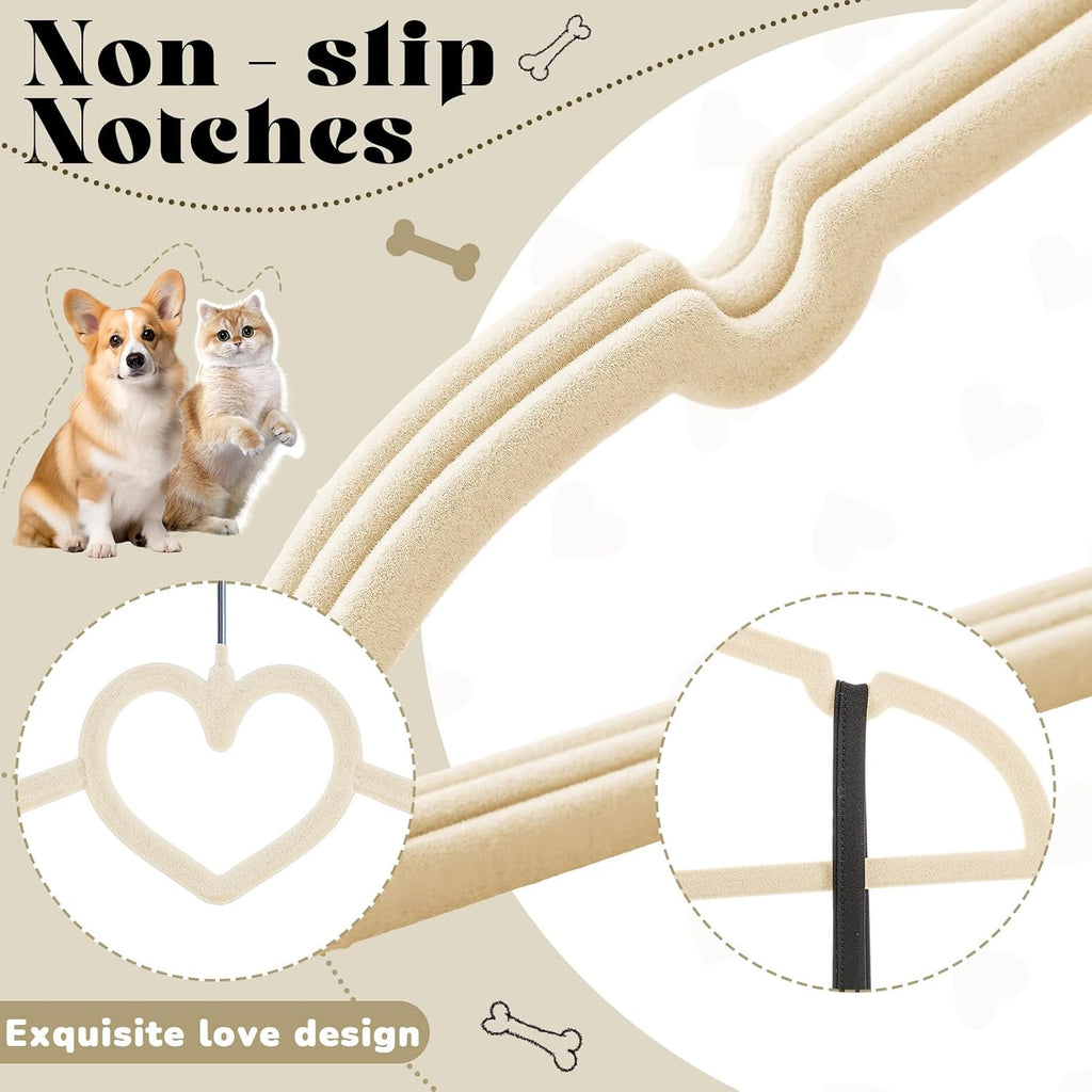 24 Pcs Pet Hangers 13'' Non-Slip Velvet Metal Hooks,Beige