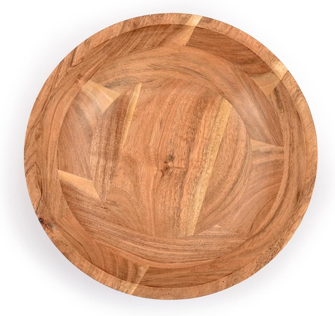 Kimona Fruit Bowl for Kitchen Counter, Vintage Wooden Fruit Bowl/Stand for Kitchen countertop Décor (10" X 10" X 3")