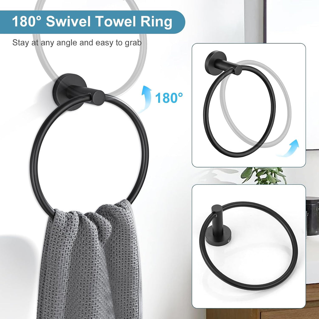 TQKAG Matte Black Bathroom Hardware Set, 6-Piece Towel Bar Set 23.6 Inch