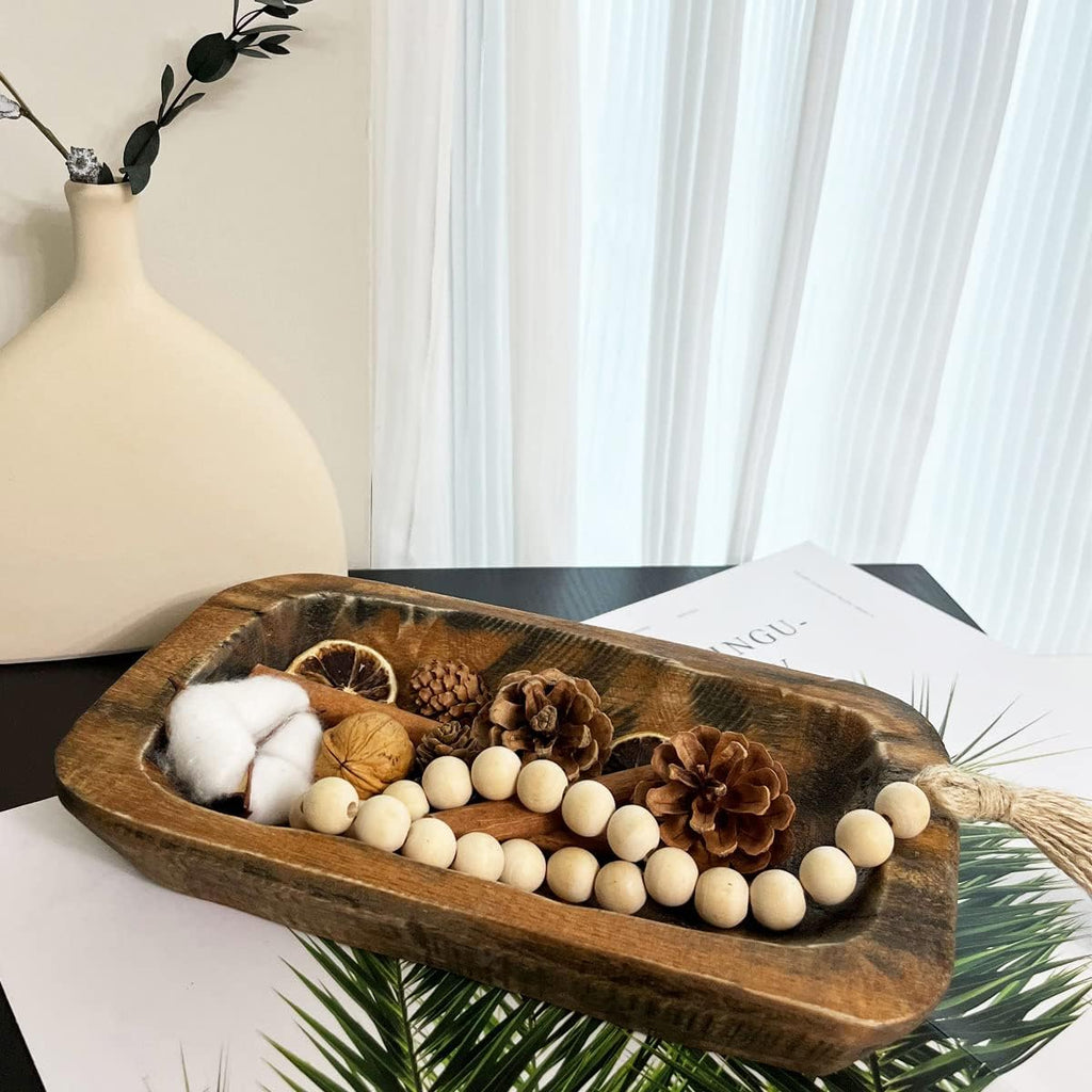 Wooden Dough Bowls Decorative，Rustic Bread Long Bowls Decor Wood Tray, Hand Carved For Table Centerpiece Decor, Home Decor (10 * 6 * 2 inch Brown)