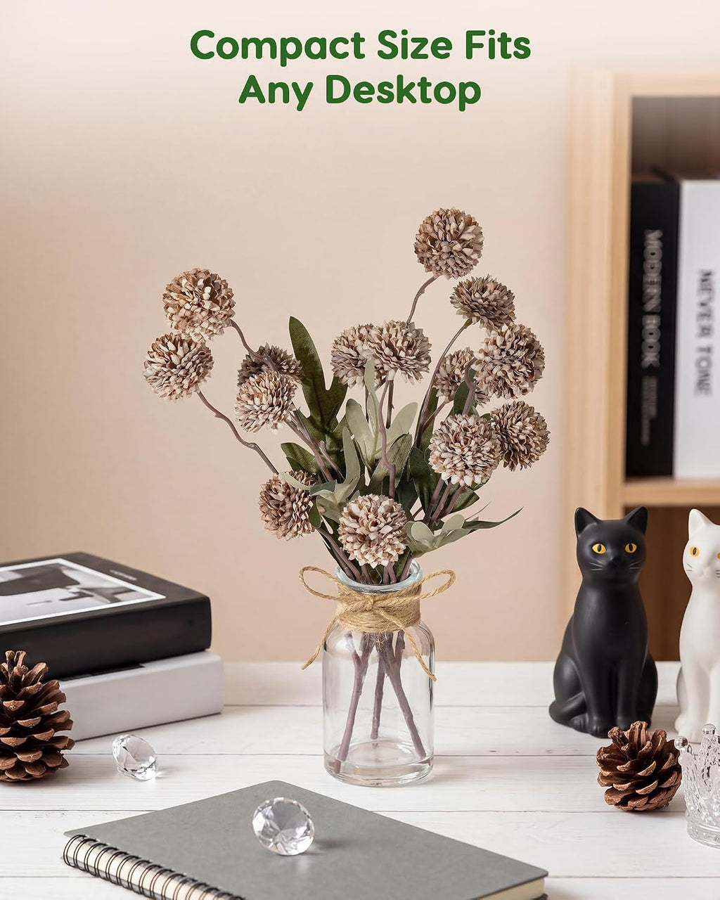 Velener Brown Faux Silk Mums Fake Flowers in Vase With Faux Water, Fake Plants Artificial Flowers For Home Decor Kitchen Bathroom Farmhouse Living Room Coffee Table Small Centerpieces For Table 1 Pack