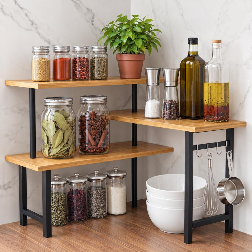 3-Tier Bamboo Corner Organizer Countertop Shelf