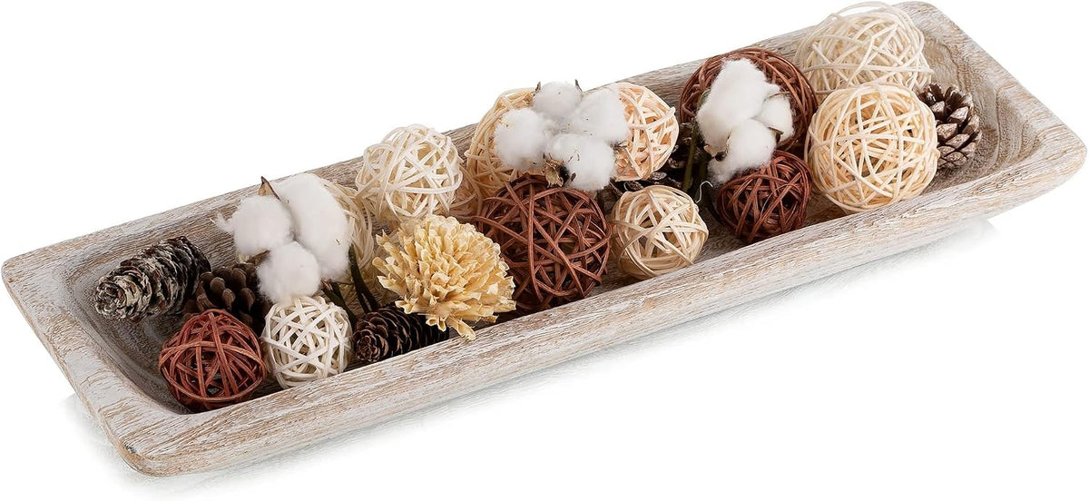 Hanobe Large Decorative Bowl for Coffee Table Entryway Decor, White Wood