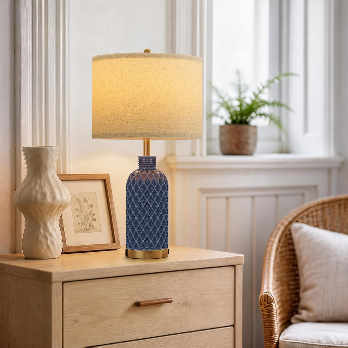 SIBRILLE 25" Ceramic Table Lamps Set of 2, Blue, USB-C/USB-A & AC Outlet