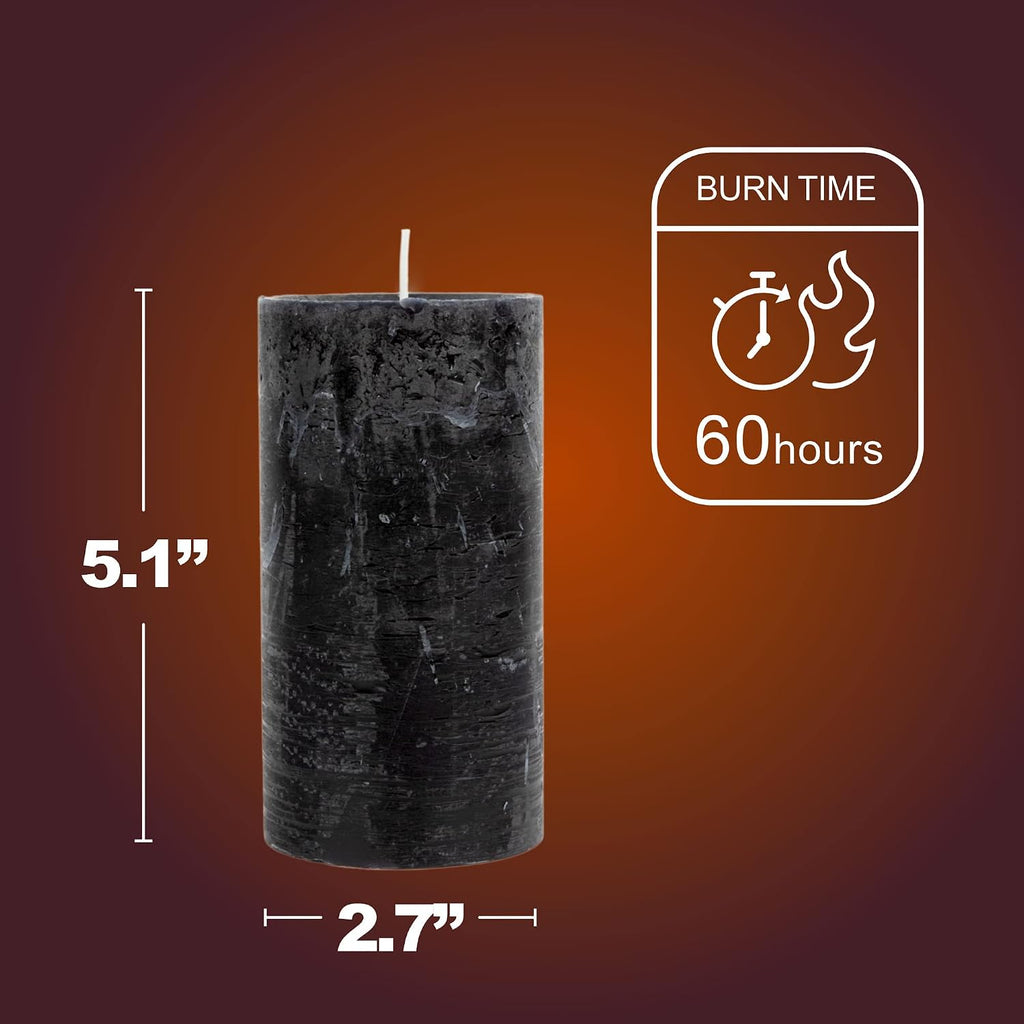 SPAAS Rustic Black Pillar Candles - 2.8" X 5" Unscented - 4 Pack for Home Decor, Halloween, Wedding, Spa, Holidays, Restaurants