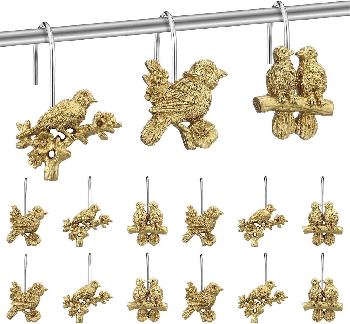 Amyhill 12pcs Gold Bird Shower Curtain Hooks Vintage Bathroom Antique Decor